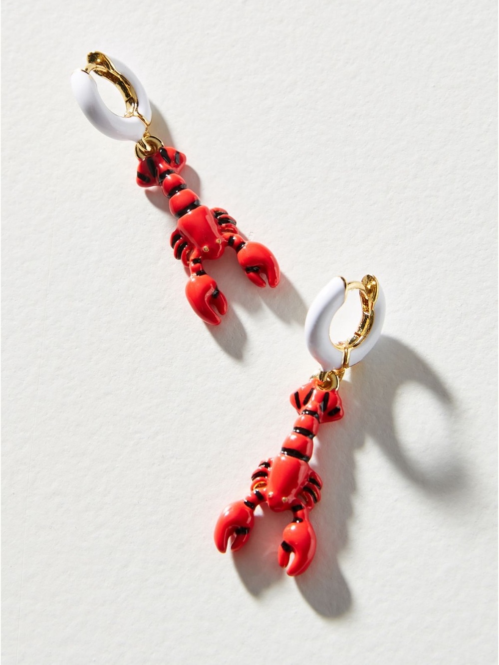 BaubleBar Red Lobster Drop Earrings with White and Gold Hoops